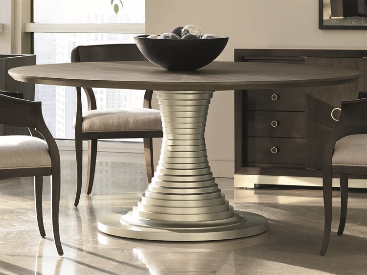 Caracole Modern Uptown Heathered Oak With Jazzy Taupe 68 Wide Round Pedestal Dining Table Caracole Modern Uptown Heathered Oak With Jazzy Taupe 68 Wide Round Pedestal Dining Table