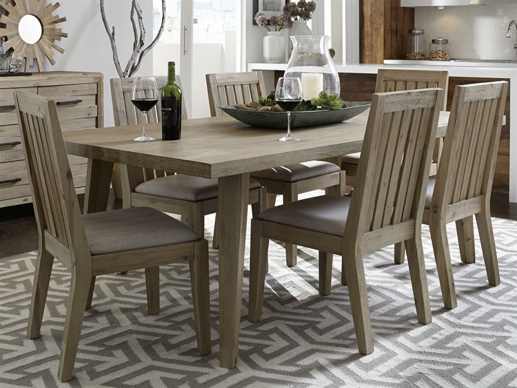 Palliser Case Goods Casablanca Weathered Acacia Almond Fabric Seven Piece 86 X 42 Rectangular Dining Table And Chair Set