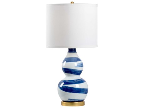 Chelsea House Cobalt White Glaze Gold Leaf Blue Buffet Lamp