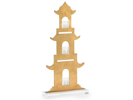 Chelsea House Pagoda-3 Antique Gold Leaf / Clear Candle Holder