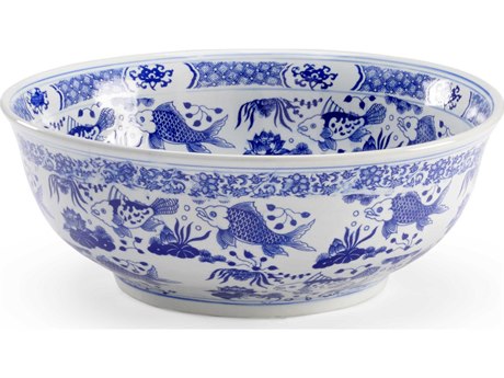 Chelsea House Blue / White Glaze 16" Decorative Bowl
