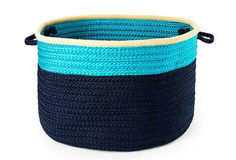 Colonial Mills Color Block Round Turquoise & Navy Round Basket