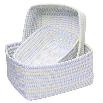 Colonial Mills Ticking Nesting Sets Blue Green Three-Piece Nesting Basket Set