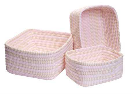 Colonial Mills Ticking Nesting Sets Pink Canvas Three-Piece Nesting Basket Set