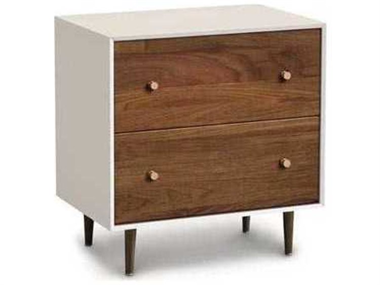 Copeland Furniture Mimo Bright White Maple Natural Walnut 27 W X 18 D Rectangular Two Drawer Nightstand Cf2mim22