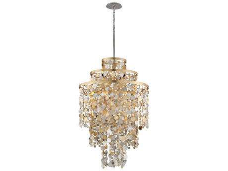 Corbett Lighting Ambrosia 11-Light Gold Silver Leaf Crystal Tiered Pendant