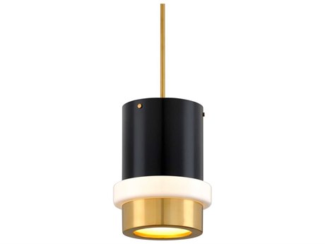 Corbett Lighting Beckenham 1-Light Vintage Polished Brass Black Glass Cylinder Mini Pendant