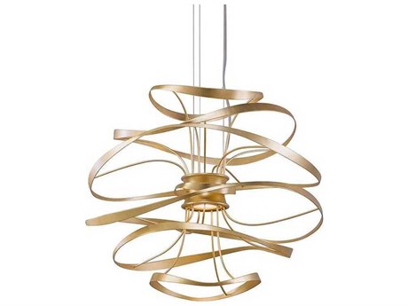Corbett Lighting Calligraphy 2-Light Gold Leaf Polished Stainless Steel LED Geometric Pendant