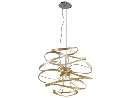 Corbett Lighting Calligraphy 2-Light Gold Leaf Polished Stainless Steel LED Geometric Pendant