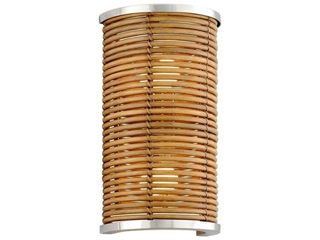 Corbett Lighting Carayes 2-Light Natural Rattan Stainless Steel Brown Wall Sconce
