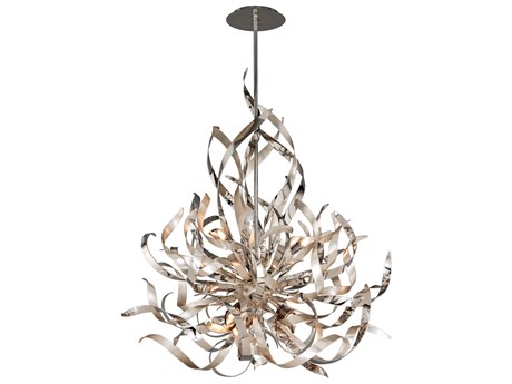 Corbett Lighting Graffiti 6-Light Silver Leaf Polished Stainless Steel Crystal Pendant
