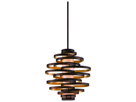 Corbett Lighting Vertigo 3-Light Bronze With Gold Leaf Glass Pendant