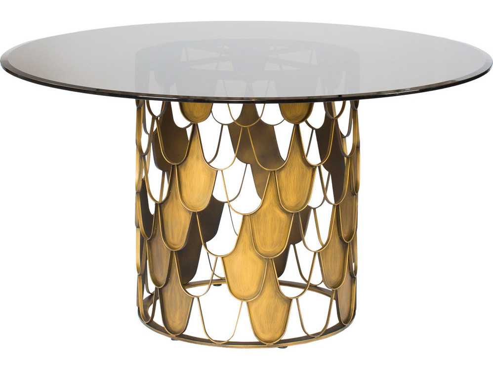 Curations Limited Moscow Brushed Brass Smoked Glass Round Dining Table