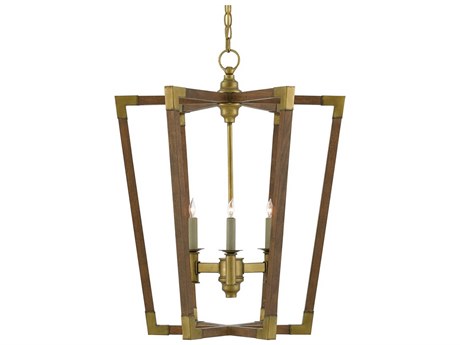 Luxecor Vistas 3-Light Chestnut Brass Wood Candelabra Geometric Chandelier