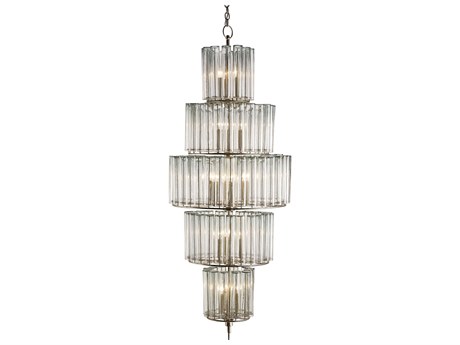 Luxecor Vistas 18-Light Silver Leaf Glass Candelabra Drum Tiered Chandelier