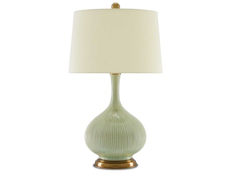 Luxecor Cait Grass Green Antique Brass Tan Sand Linen Buffet Lamp