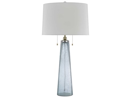Luxecor Looke Glass Blue Brass Off White Shantung Buffet Lamp