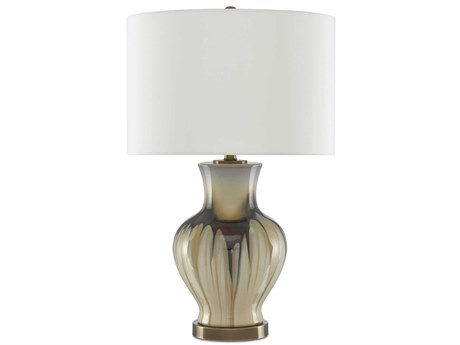 Luxecor Muscadine Cream Brown Antique Brass Off White Shantung Buffet Lamp