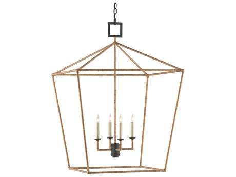 Luxecor Vistas 4-Light Mole Black Natural Rattan Brown Candelabra Chandelier