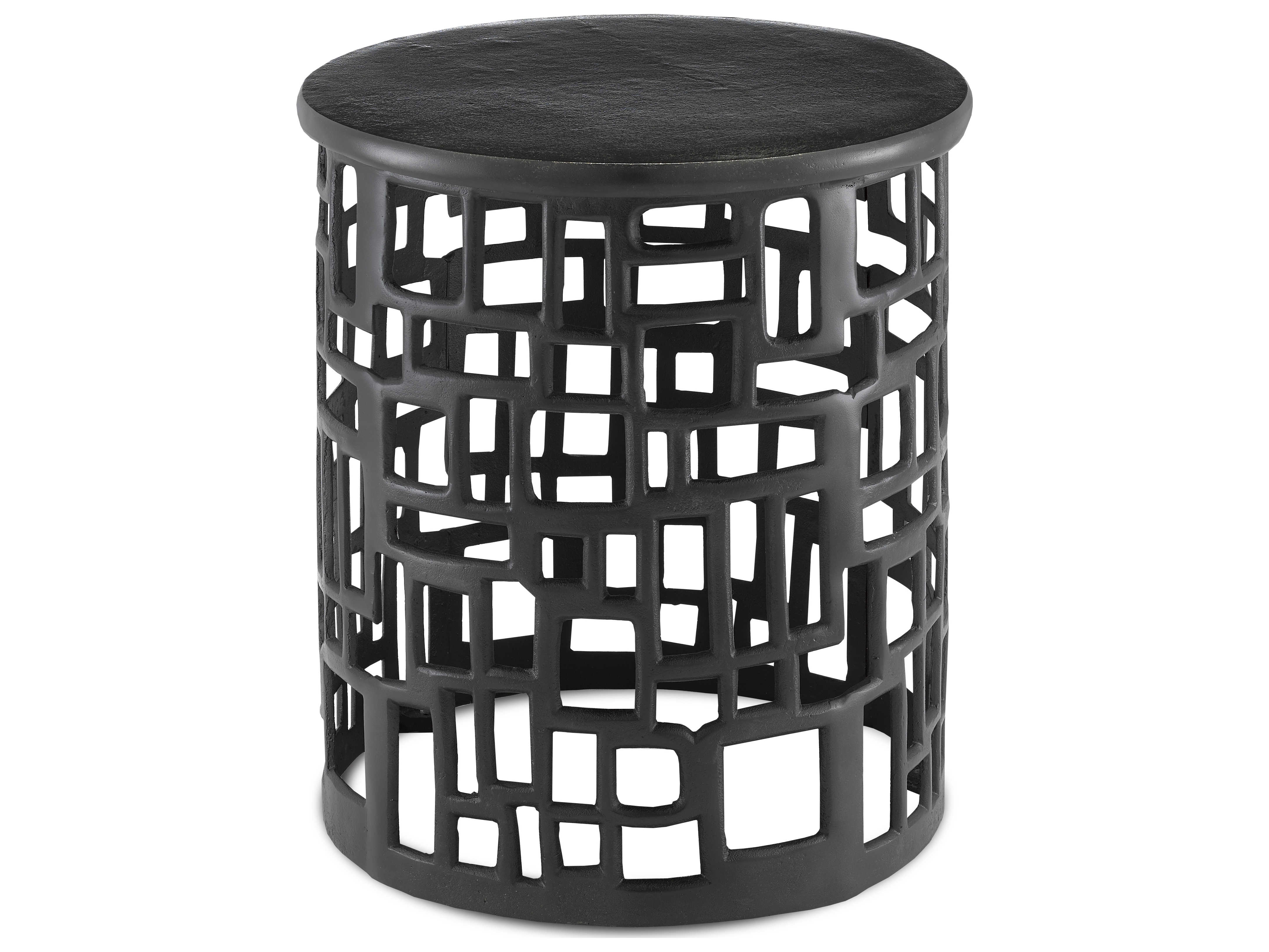 Currey & Company Wasi Black Nickel 17'' Wide Round Drum Table CY40000115