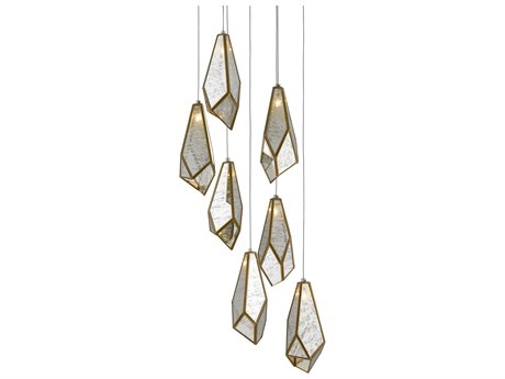 Luxecor Vistas 7-Light Painted Silver Antique Brass Glass Pendant