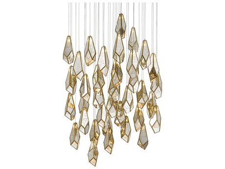 Luxecor Vistas 36-Light Painted Silver Antique Brass Glass Pendant