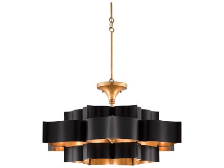 Luxecor Vistas 6-Light Satin Black Contemporary Gold Leaf Pendant