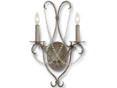 Luxecor Vistas 2-Light Silver Leaf Crystal Wall Sconce