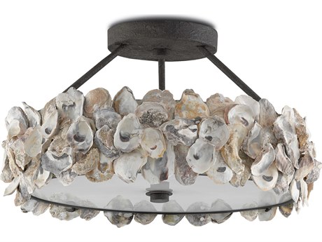 Luxecor Oyster 3-Light Textured Bronze Natural Geometric Round Semi Flush Mount