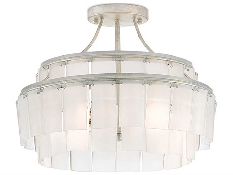 Luxecor Vistas Contemporary Silver Leaf Opaque White Glass Round Semi Flush Mount