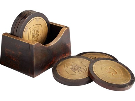Cyan Design Black / Brass Card Carrying Coasters