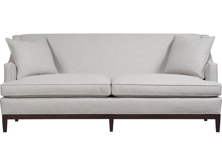 Duralee Cardiff Tight Back Sofa with Cafe Wood Base & Two Throw Pillows DRL10617728496