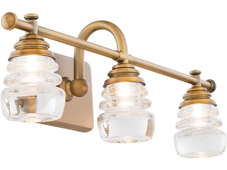 dweLED by WAC Lighting Rondelle 3-Light Aged Brass Glass LED Vanity Light