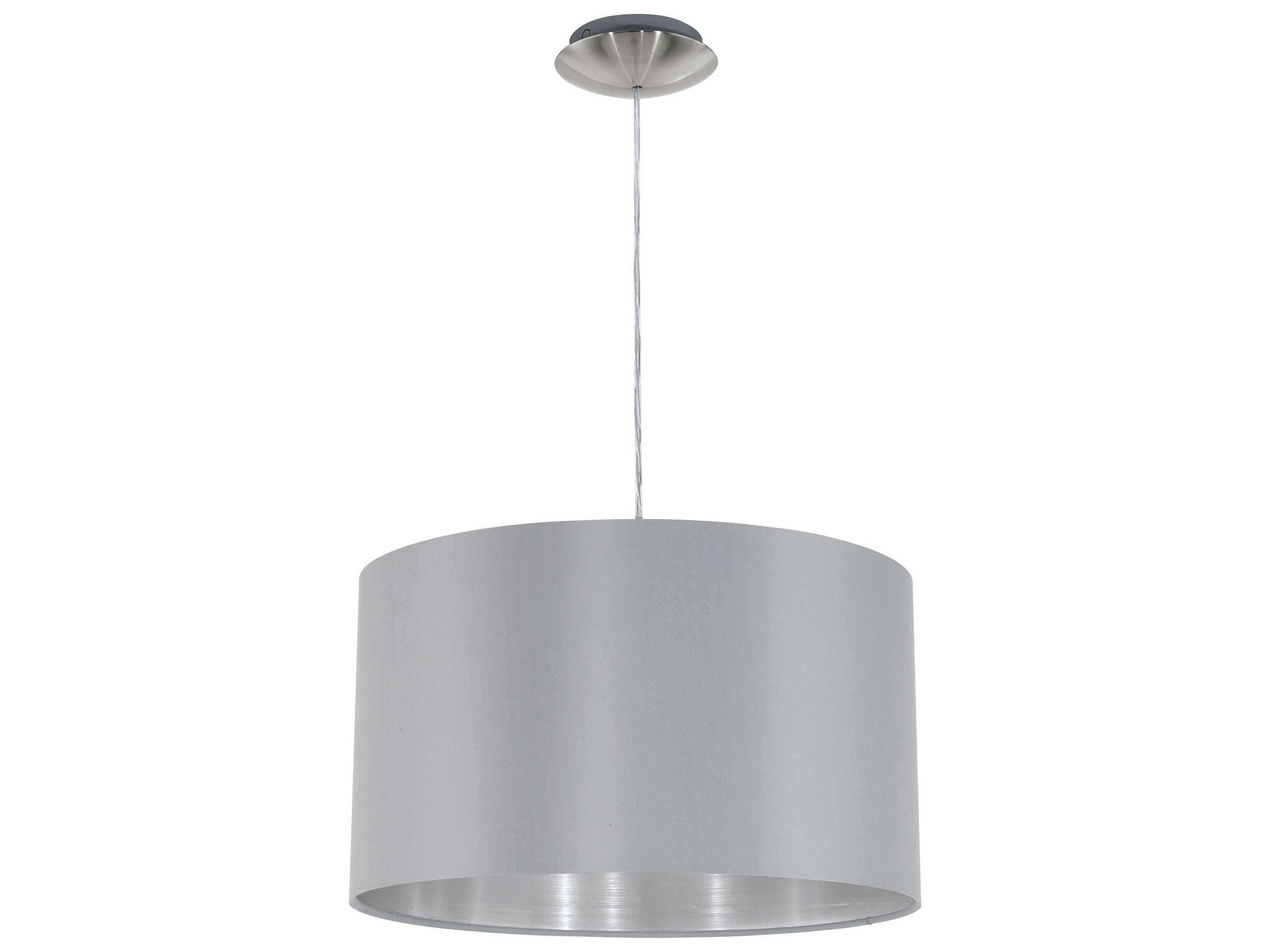 Eglo Maserlo Satin Nickel 15 Wide Pendant Light With Grey Silver Fabric