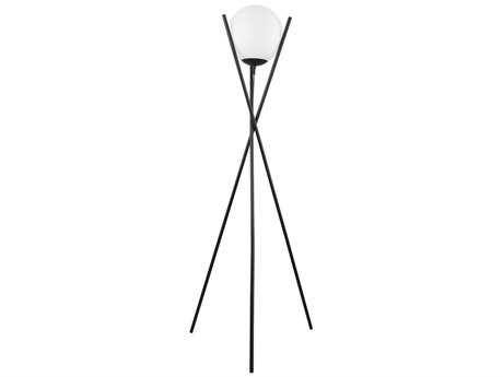 Eglo Salvezinas Matte Black White Glass Floor Lamp