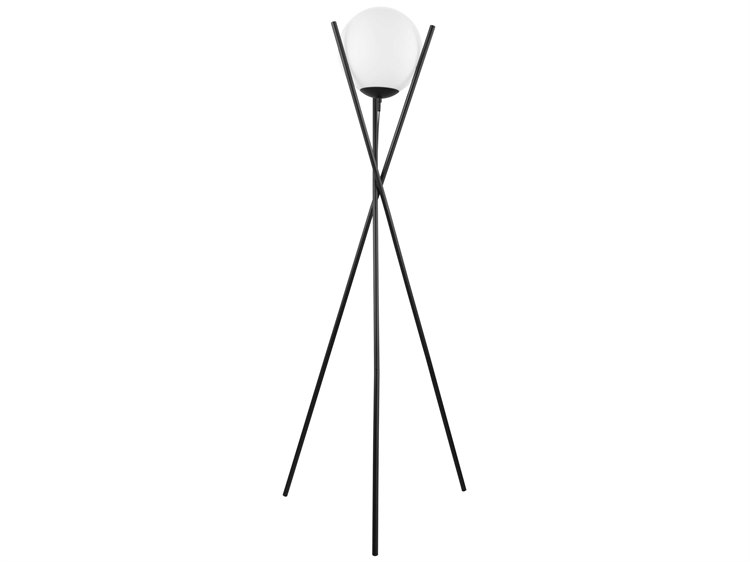 Eglo Salvezinas Matte Black White Glass Floor Lamp