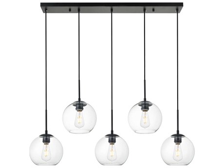 Elegant Lighting Baxter 5-Light Black And Clear Glass Island Pendant