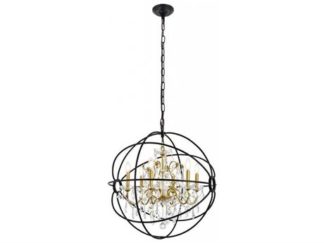 Elegant Lighting Cordelia 6-Light Black And Gold Clear Crystal Candelabra Globe Chandelier