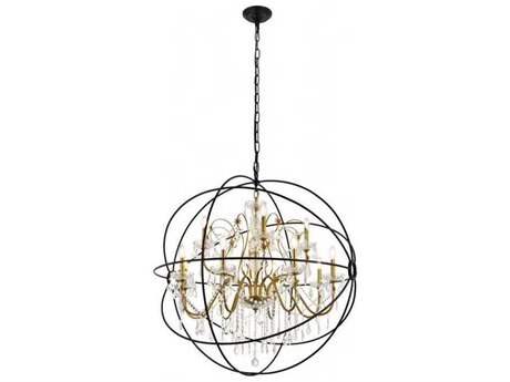 Elegant Lighting Cordelia 12-Light Black And Gold Clear Crystal Candelabra Globe Chandelier