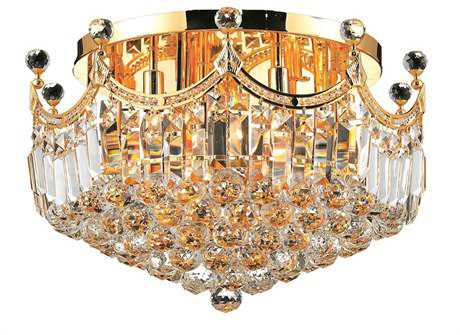 Elegant Lighting Corona Gold Clear Crystal Bowl Flush Mount