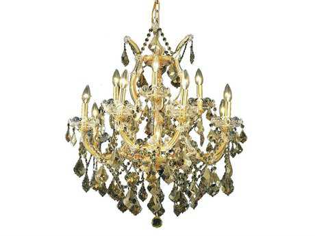 Elegant Lighting Maria Theresa 13-Light Gold Crystal Candelabra Tiered Chandelier