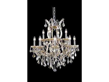 Elegant Lighting Maria Theresa 13-Light Golden Teak Crystal Candelabra Tiered Chandelier