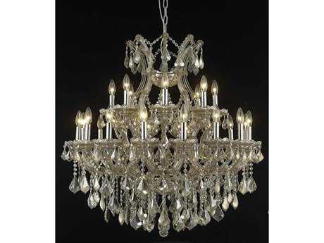Elegant Lighting Maria Theresa 24-Light Golden Teak Crystal Candelabra Tiered Chandelier