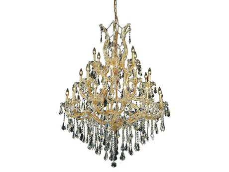 Elegant Lighting Maria Theresa 28-Light Gold Clear Crystal Candelabra Tiered Chandelier