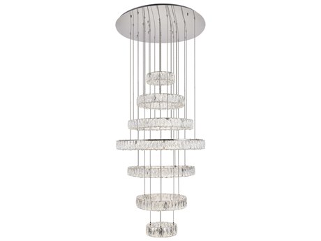 Elegant Lighting Monroe 7-Light Chrome Crystal LED Drum Tiered Pendant