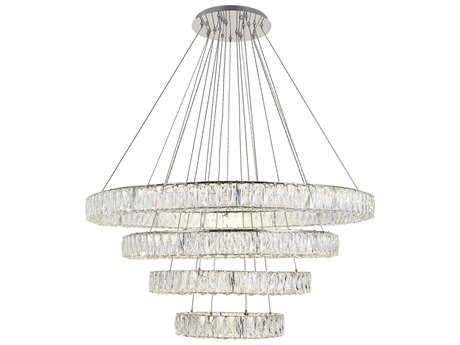 Elegant Lighting Monroe 4-Light Chrome Crystal LED Drum Tiered Pendant