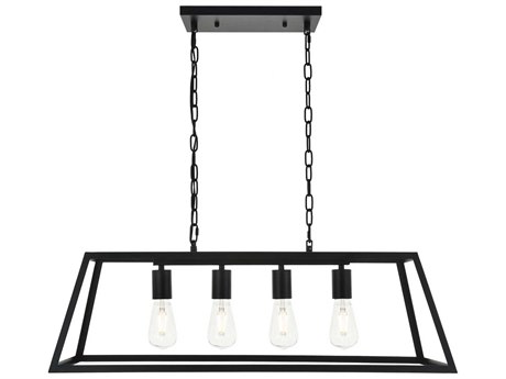 Elegant Lighting Resolute 4-Light Black Geometric Island Pendant