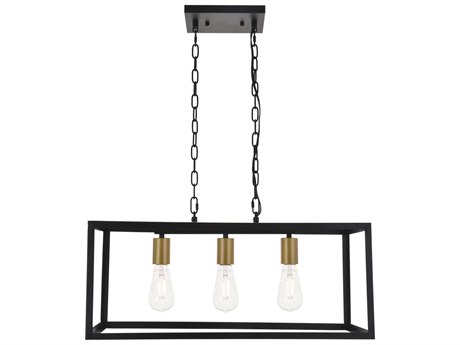 Elegant Lighting Resolute 3-Light Black Geometric Island Pendant