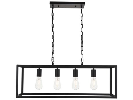 Elegant Lighting Resolute 4-Light Black Geometric Island Pendant