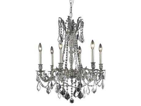 Elegant Lighting Rosalia 6-Light Pewter Clear Crystal Candelabra Chandelier